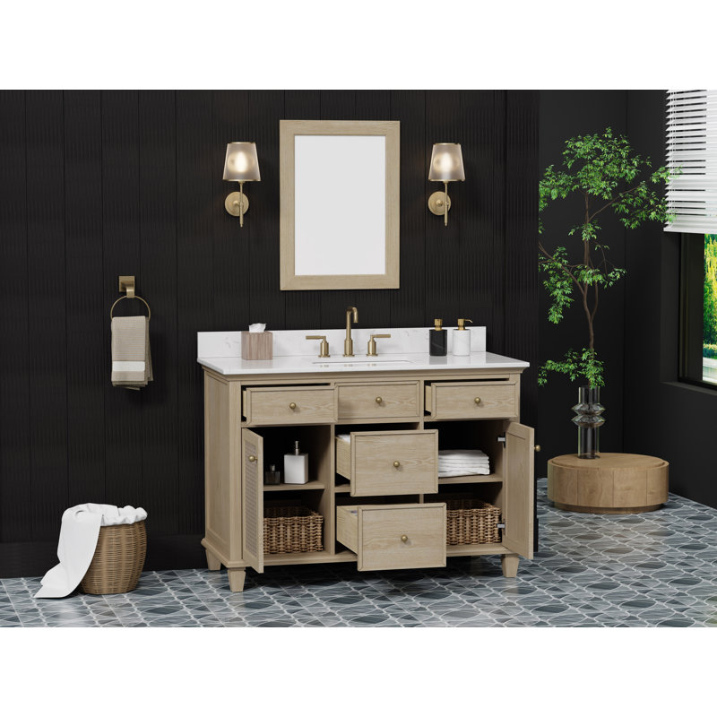 Meuble-lavabo simple 48 po Ronnie avec comptoir en quartz de Carrare blanc, pré-assemblé