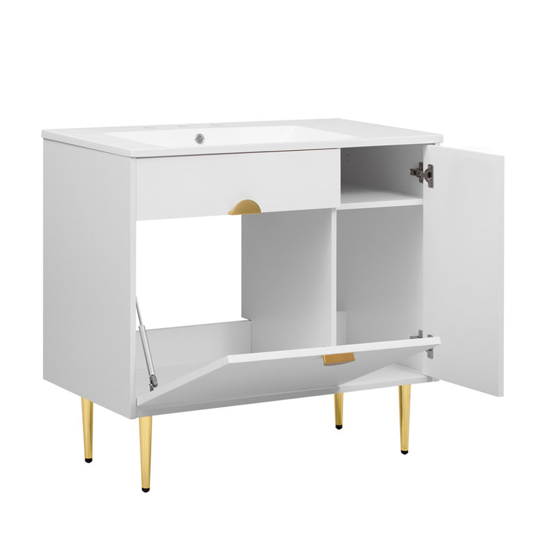 Armoire de salle de bain spacieuse et élégante avec portes à fermeture en douceur et cuve en résine pour un rangement organisé