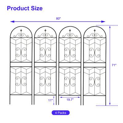 Set of 4  Outdoor Metal Trellises, Freestanding Tall Trellis for Climbing Plants, Garden Trellis for Tomato, Rose and Vine