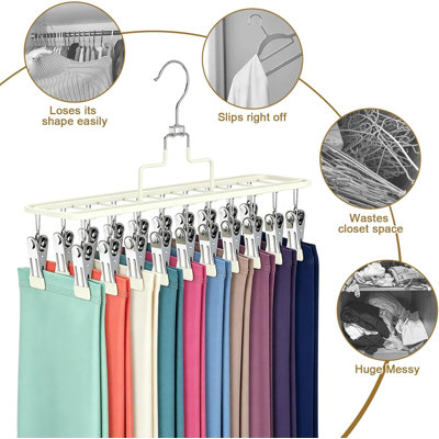 2 Pack Holds 20 Pants, Non-Slip Space Saving , Sturdy rust-resistant metal. Non-slip clips hold jeans, skirts, leggings without creases. Great for closets, laundry, dorms