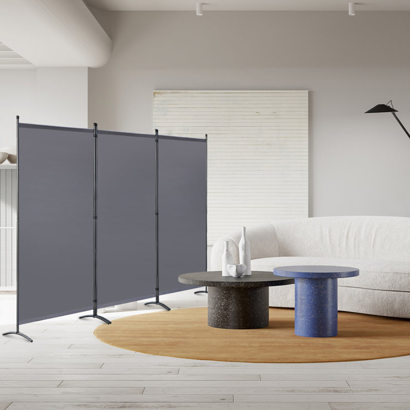 Aabia 170cm H Folding Room Divider, Grey, 170cm H x 250cm W x 49cm D