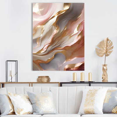 Subtle Serenity Liquid Art Gold Waves I - Abstract Shapes Canvas Print