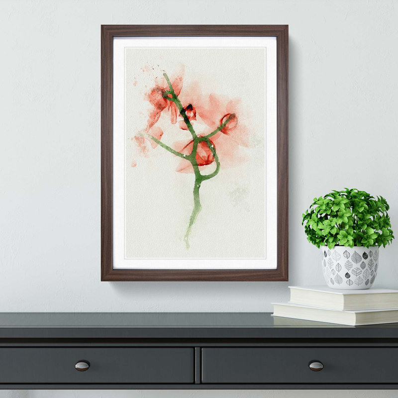 Pink Orchid Flower Abstract - Framed Print, 76cm H x 50cm W x 2cm D, Walnut