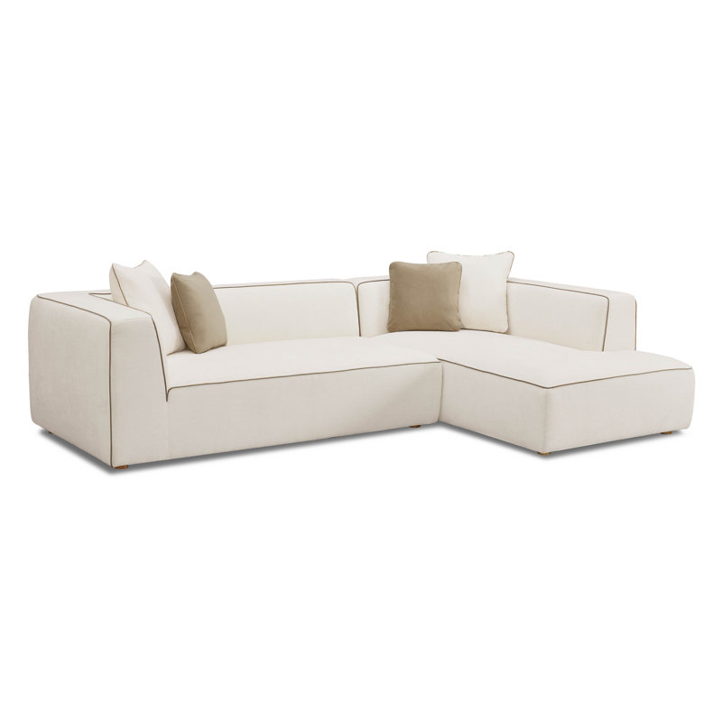 Cream Linen Sectional, Right Hand Facing