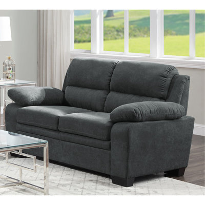 Causeuse confortable à assise moelleuse 1 pièce, tissu texturé gris foncé à structure en bois touffetée et meubles de salon modernes