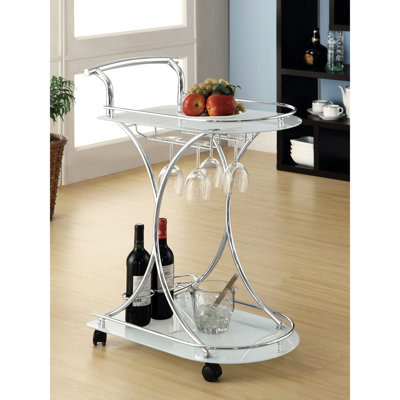 Chariot-bar blanc 2 tablettes avec tablette en verre, porte-verres à pied et trois porte-bouteilles de vin, décor fonctionnel de salle à manger, tablette en métal de 34,57 pouces de hauteur, blanc, pour installation nécessaire, finition, profondeur 16,07