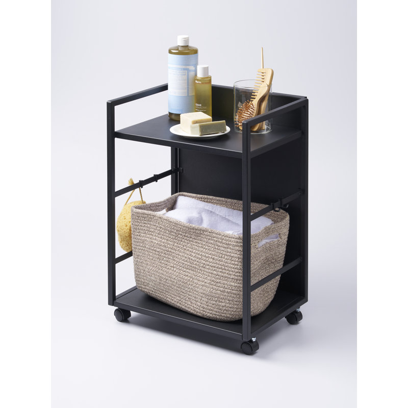 Yamazaki Home Two-Tier Hideaway Storage Cart, Steel, Wheels, Black