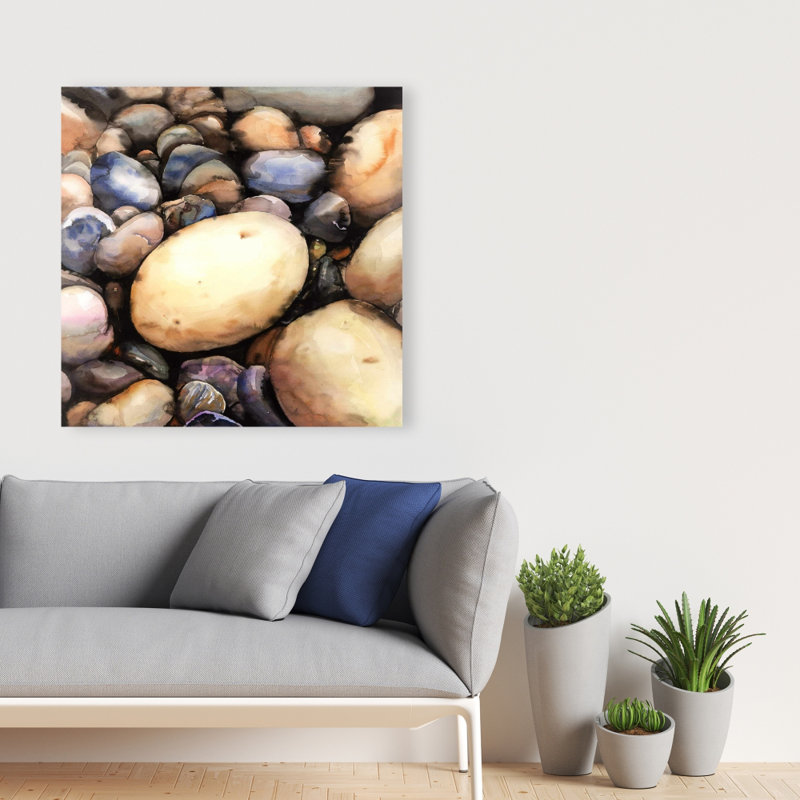 Beach Pebbles | Blue Canvas Landscape for Home Decor