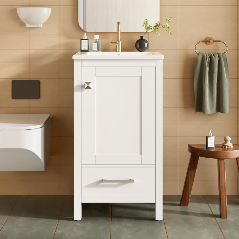 18" Single Bathroom Vanity With Ceramic Top, White