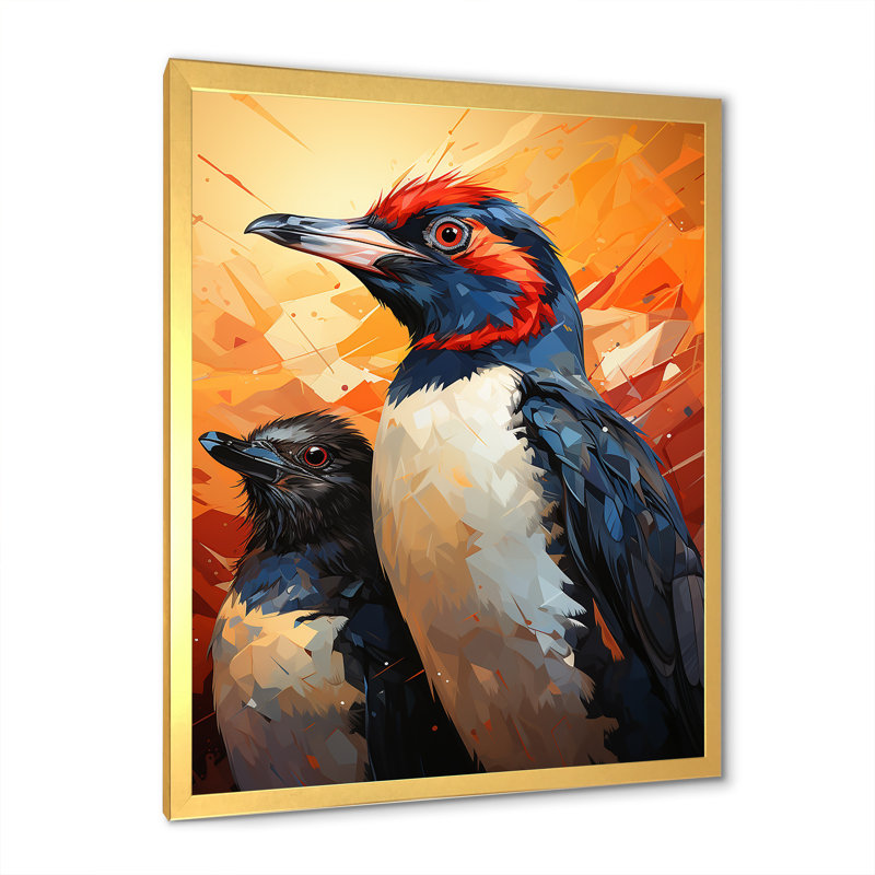 «Curious Penguins Snowy Wonders I», reproduction sur toile, Cadre photo doré simple, H 44 po x l 34 po x P 1,5 po