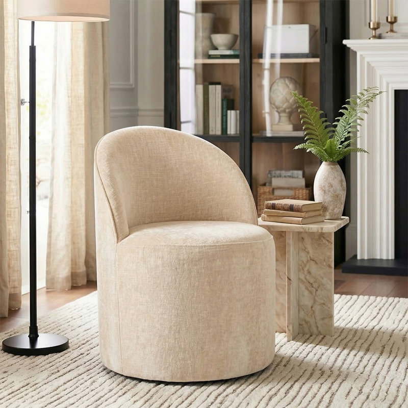 Petit fauteuil roulant pivotant en tonneau avec roulettes cachées Rolling, Vert olive
