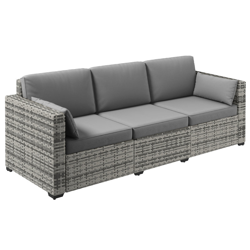 Comfortable Outdoor Seating With Plush Cushions, Galvanized Steel Frame, Wicker Style Couch For Patio