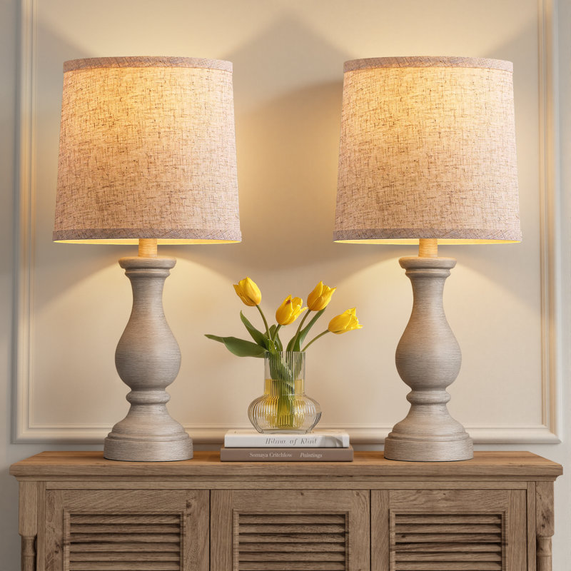 21.9'' Farmhouse Resin Table Lamp Set for Living Room, Nightstand