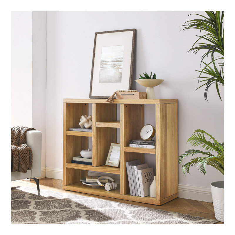 Open Wooden Open Shelf Bookcase, Freestanding Display Storage Cabinet with 7 Cube Storage Spaces, Floor Standing Bookshelf, Entryway, Living Room Storage Cabinet