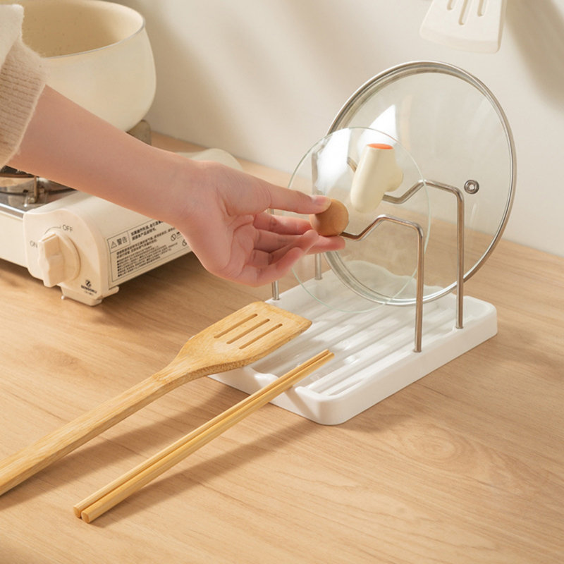 Support à casseroles avec couvercle pour égouttoir et support pour égouttoir, White