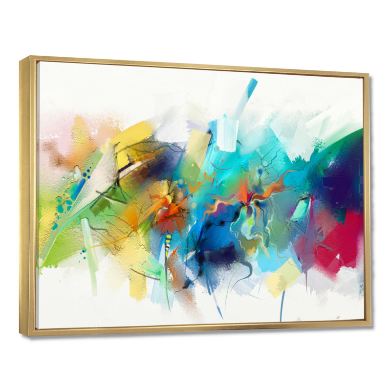 Art abstrait sur toile, reproduction d'art moderne turquoise - Histoire turquoise avec touches, H 30 po x l 40 po, Doré
