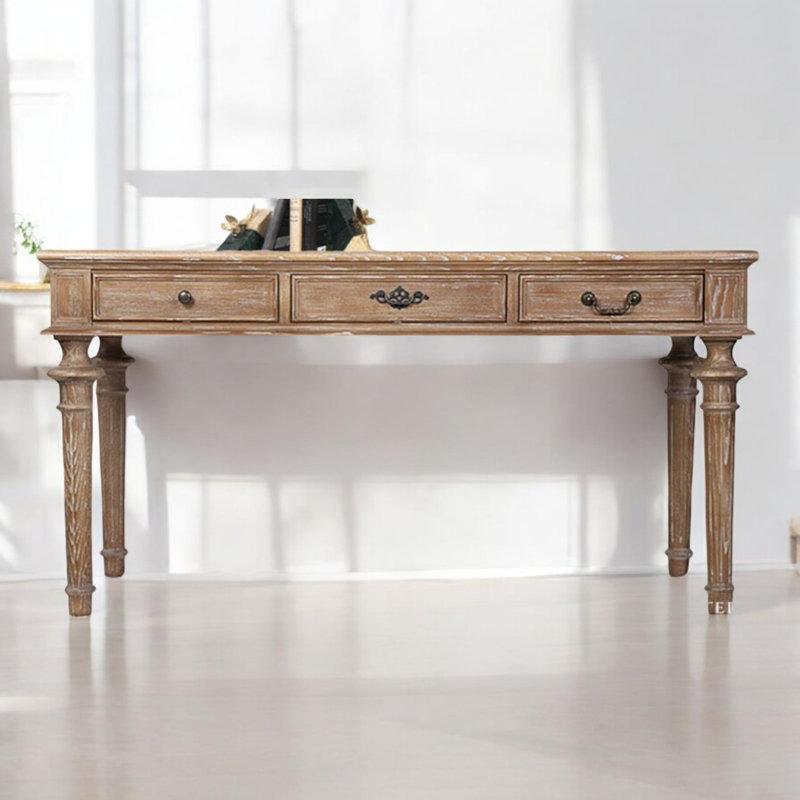 140cm Solid Wood Console Table – 3 Drawer Hallway Entryway Table for Living Room Storage and Decorative Display