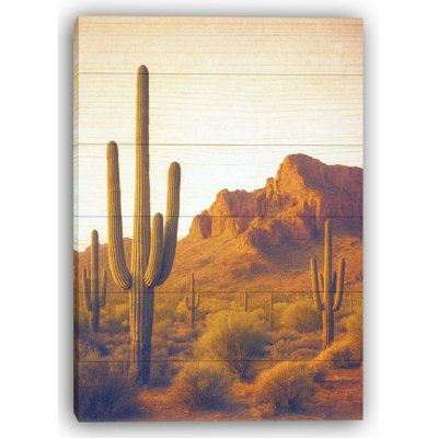 Cactus désertique sur toile de bois rustique