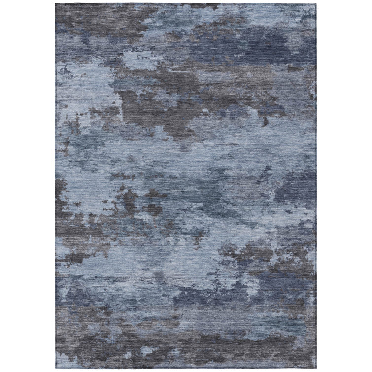 Machine Washable Indoor/Outdoor Xhevrie Blue Rug