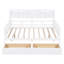 Lit de jour pleine grandeur de couleur blanche, support en lattes de bois, tablette de chevet et deux tiroirs, multifonctionnel pour le divertissement à la maison - avec lattes, tablette, pratique pour des vacances