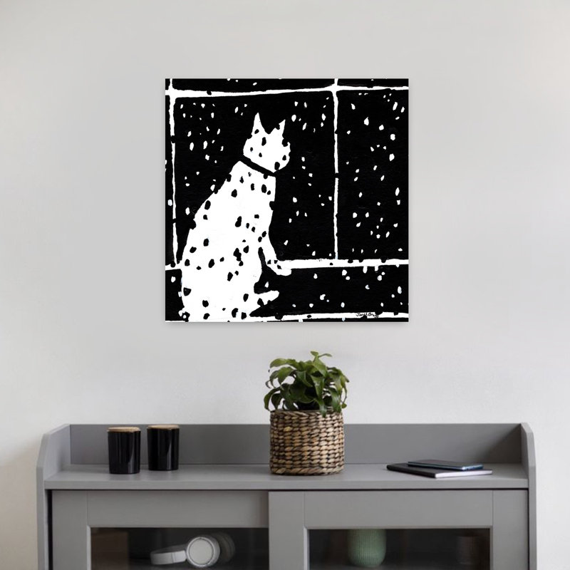 Contemporary Art Abstract Contemporary Cat Winter Landscape Wall Art by Janel Bragg - Wrapped Canvas Print