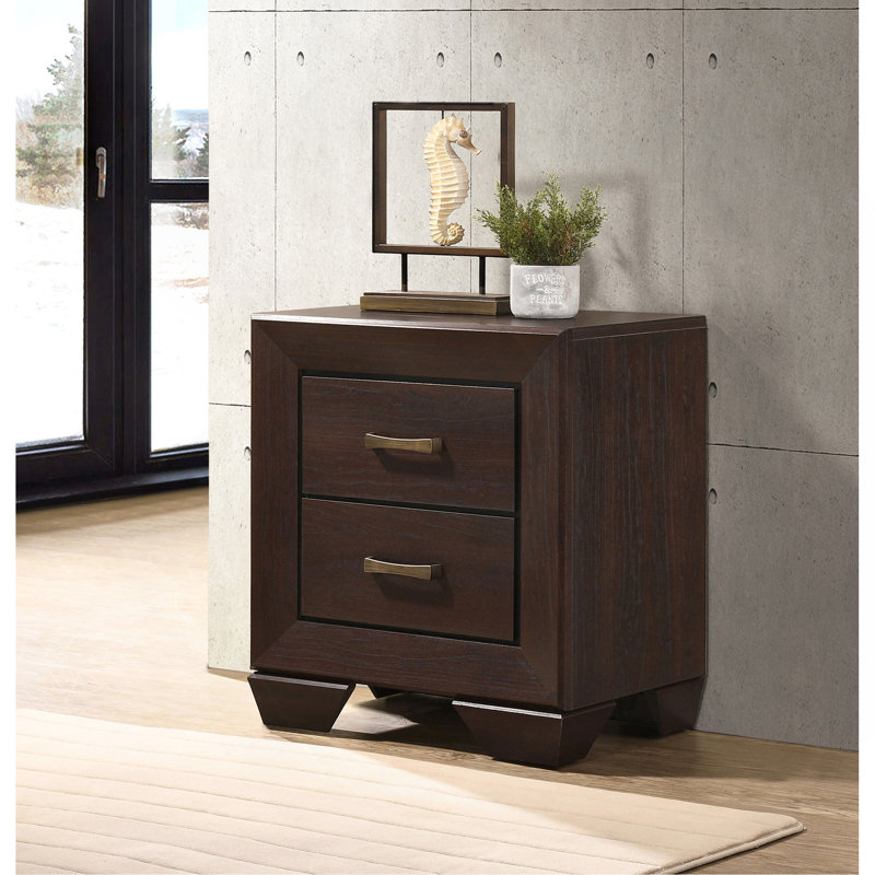 Table de chevet rectangulaire 2 tiroirs Copper, Marron foncé