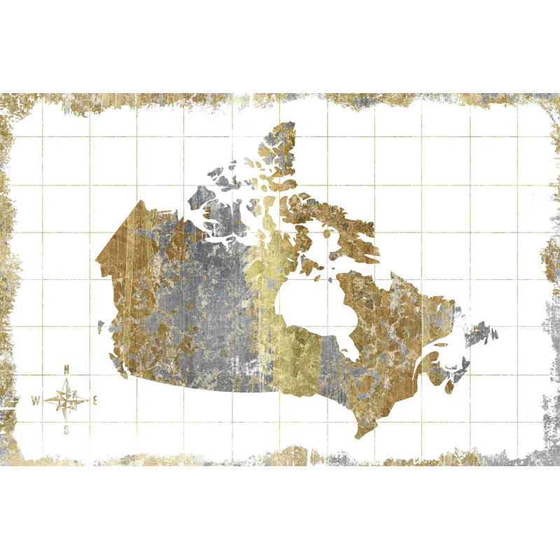 Carte dorée du Canada - reproduction sur toile tendue, H 12 po x l 18 po