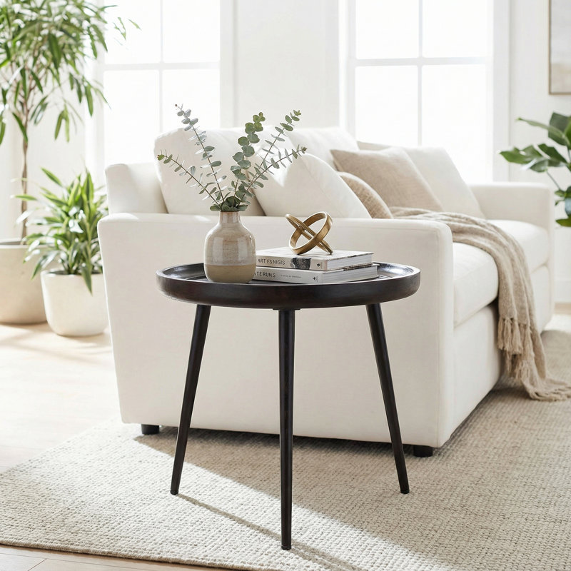 Table de bout avec plateau en bois massif de 18 po de hauteur et 3 pieds Laki