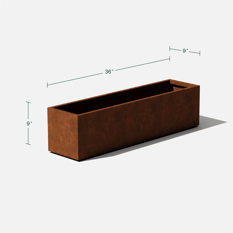 Corten Steel Series Window Box Planter, 9" H x 36" W x 9" D