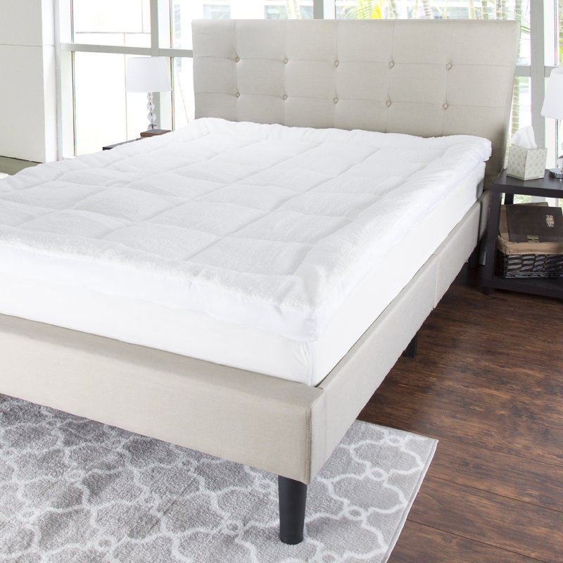 Surmatelas - Surmatelas en duvet synthétique 3 po avec microfibre réversible + housse en sherpa, Roi
