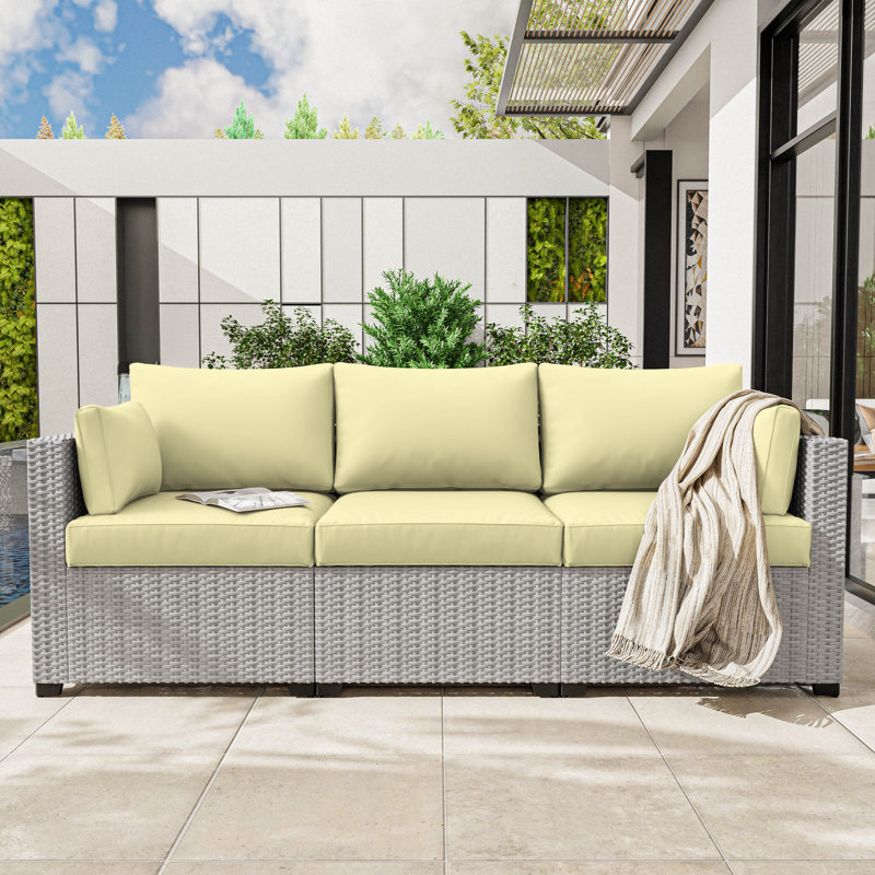 8-Piece Outdoor 4" Replacement Cushion Set Seat/Back Cushion(Set Of 3 Seats, 3 Backs, 2 Short Backs), Light Yellow