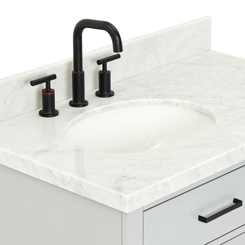 ARIEL HEPBURN 37 IN RIGHT OFFSET RECTANGULAR SINK VANITY 1,5 IN, Gray, Left, Oval