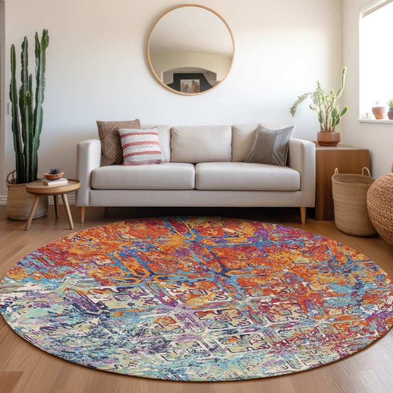  Mahaney Indoor/Outdoor Area Rug with Non-Slip Backing, Round 8'