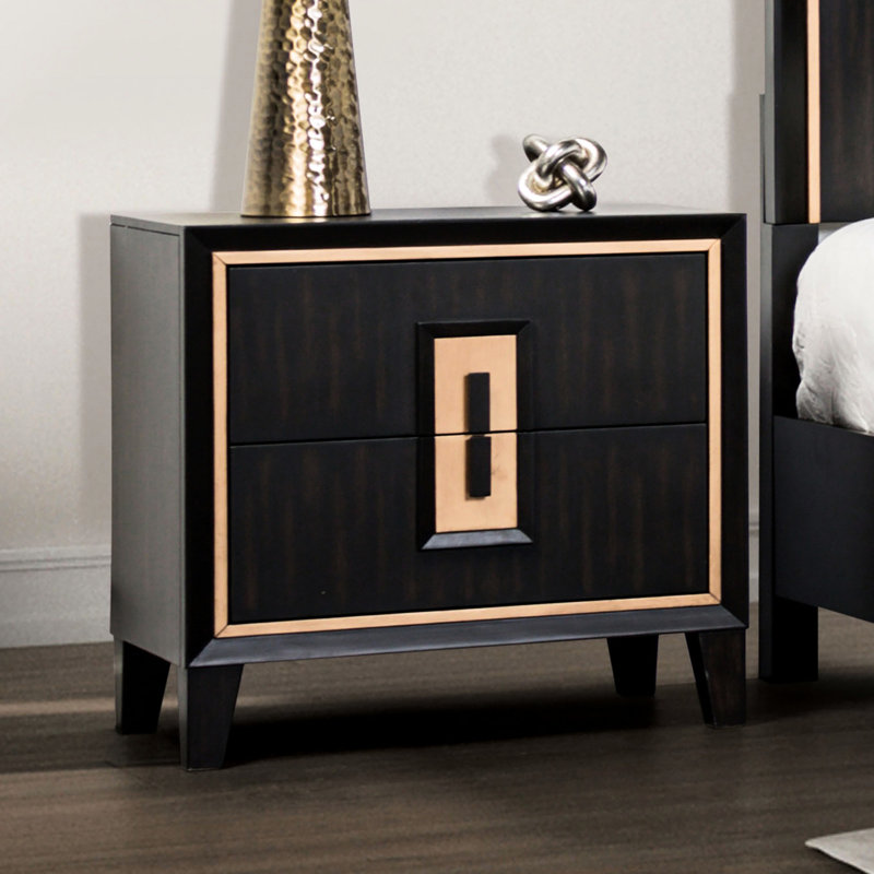 Armoire de chevet pour chambre à coucher avec 3 tiroirs, garniture décorative dorée, fabrication anglaise, système de tiroir à extension en feutre, poignée en bois, l 27 po x P 17 po x P 26,5 po