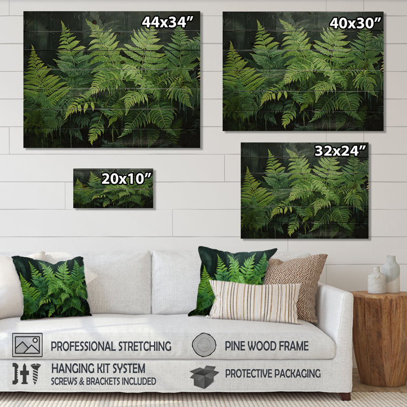 Emerald Green Ferns Forest I - Plantes, art sur bois de pin naturel, H 24 po x l 32 po