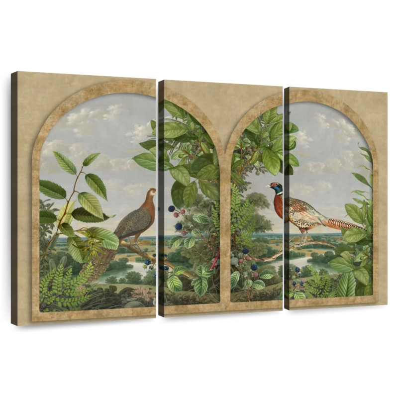 Brampt Antique Window With Nordic Birds, 42" H x 65" W