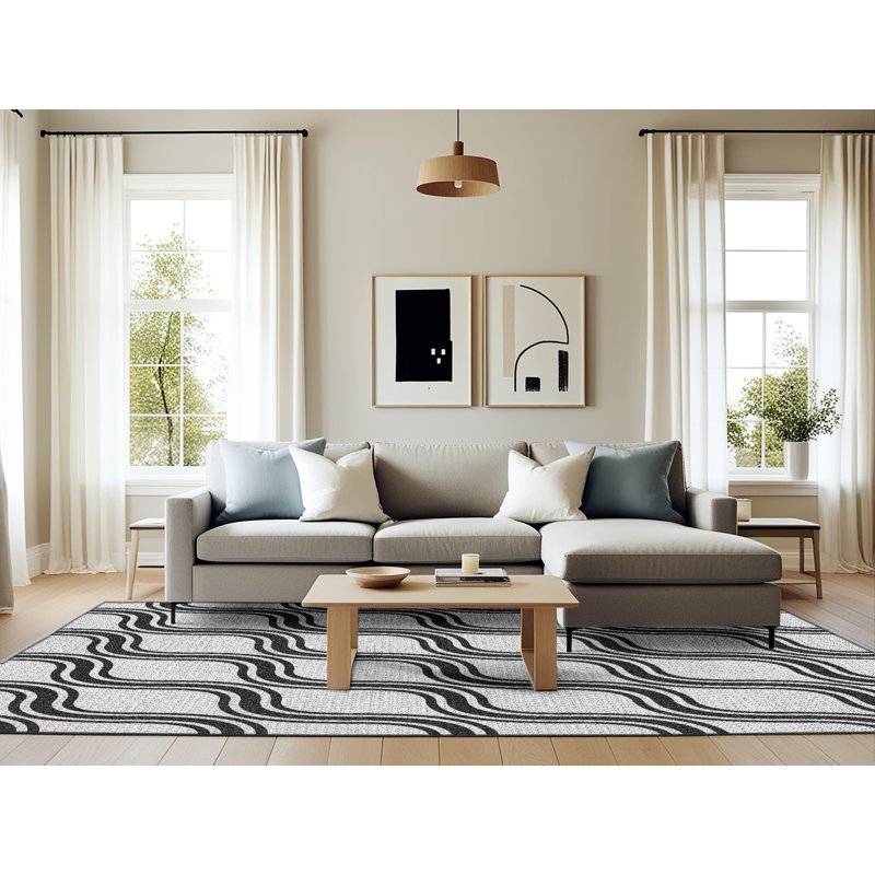 Tapis abstrait noir / gris, Rectangle 6 pi x 9 pi