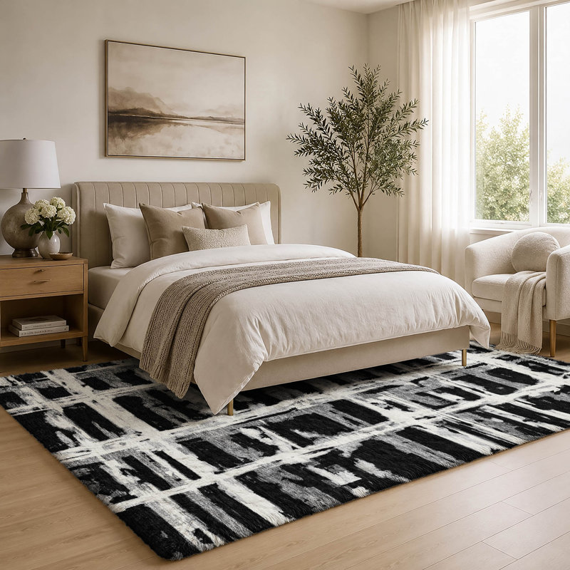Washable Striped Indoor Rug, Black, 3' x 5'