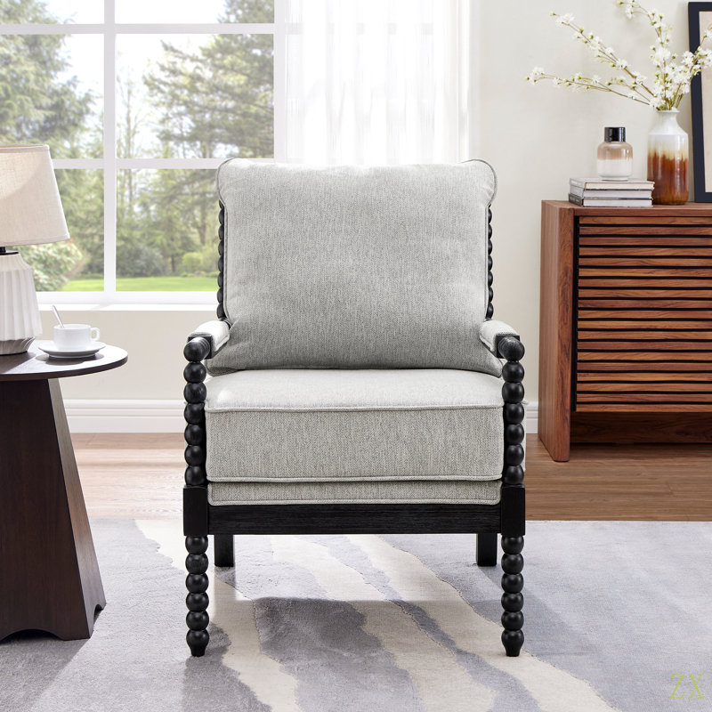 Chaise d'appoint rembourrée avec structure en bois tourné, Gray Polyester, Black
