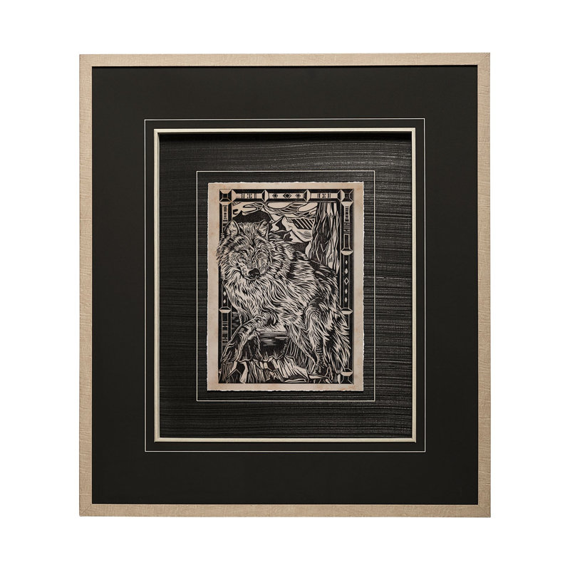 Linocut IV a, reproduction d'art encadrée et texturée matte sous verre, Wolf