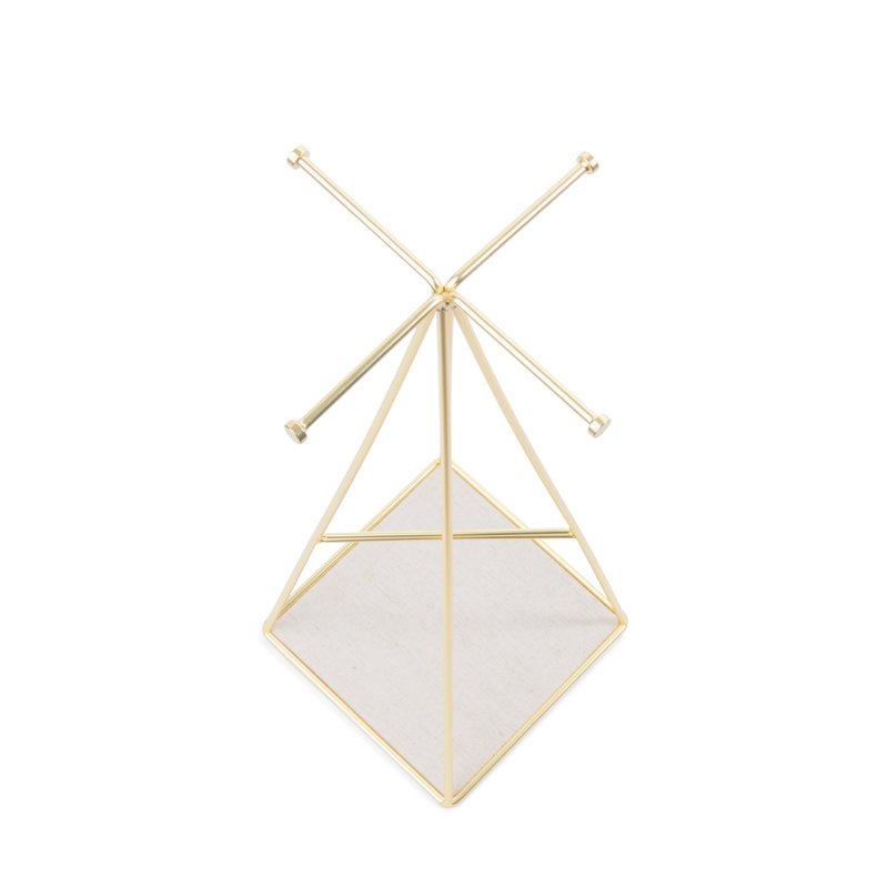 Matte Brass Steel Pyramid Jewelry Stand with Linen Base