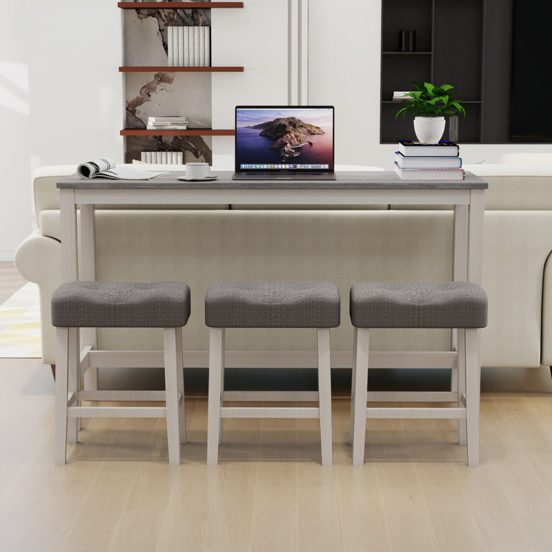 Ensemble de table de bar 4 pièces avec prise et 3 tabourets, table de salle à manger élégante et chaises, Blanc gai