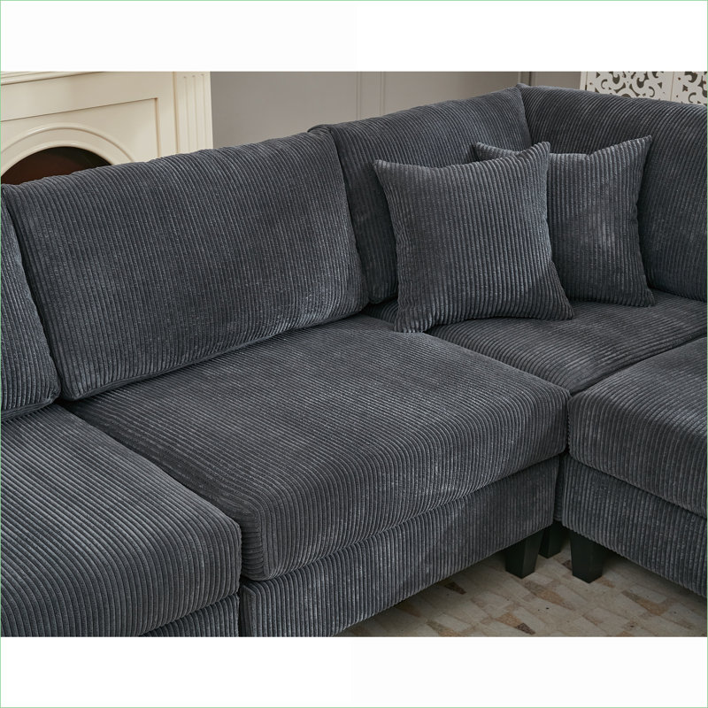Canapés modulaires | Très grand canapé modulaire en L en forme de L pour 5 personnes, gris ardoise | Gris | Standard