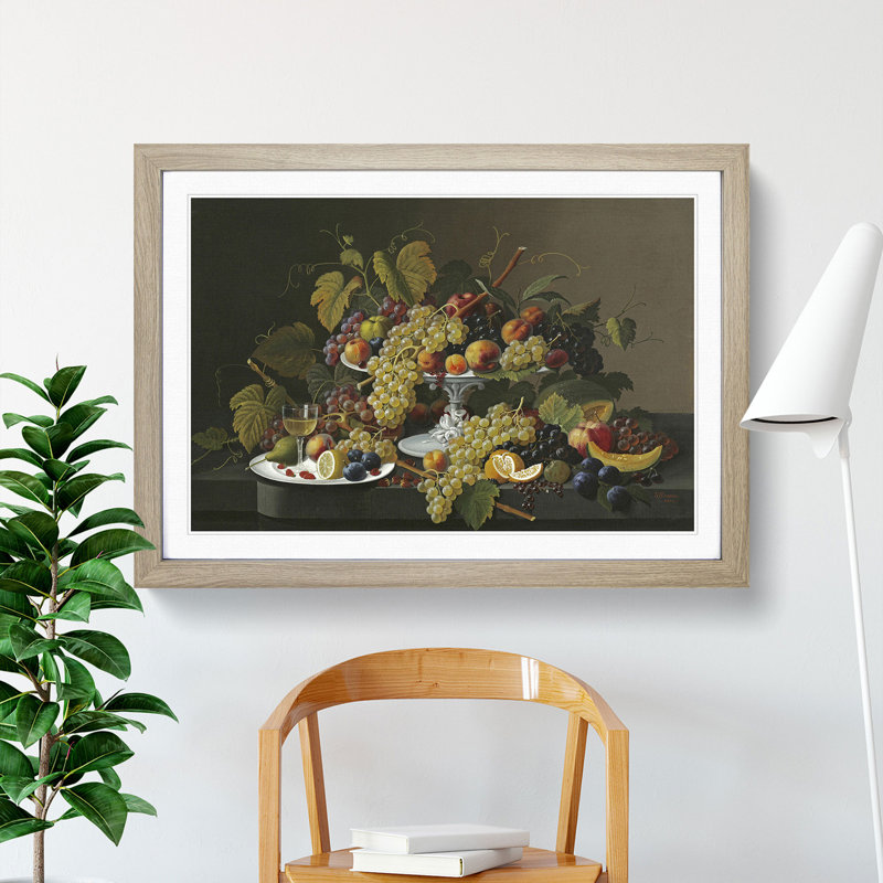 Still Life with Flowers and Fruit Vol.3 by Severin Roesen - Picture Frame Painting, Oak, 48cm H x 65cm W x 2cm D