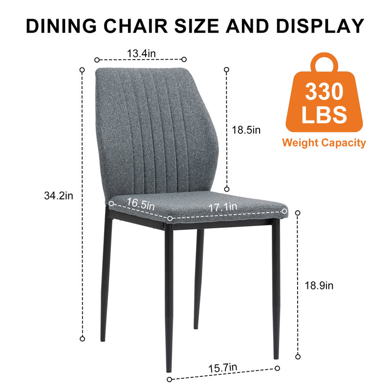 Modern Metal Frame Side Chair Upholstered Dining Chairs, Dark Gray