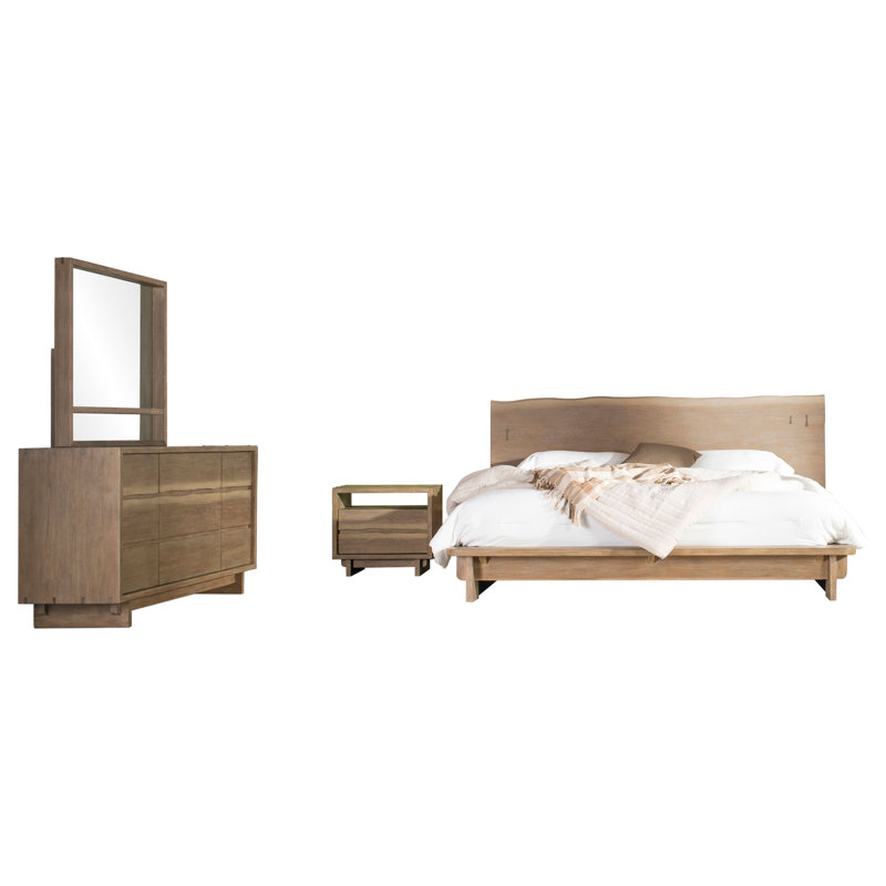 Ensemble de chambre avec très grand lit 4 pièces Castille, 4 Pcs: Bed, Nightstand, Dresser, Mirror, King