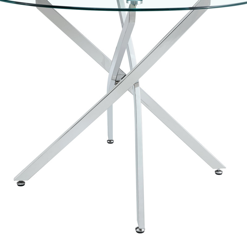 Table de salle à manger ronde en verre, table ronde en verre trempé transparent de style minimaliste moderne, pieds de table en métal, convient pour la cuisine, la salle à manger
