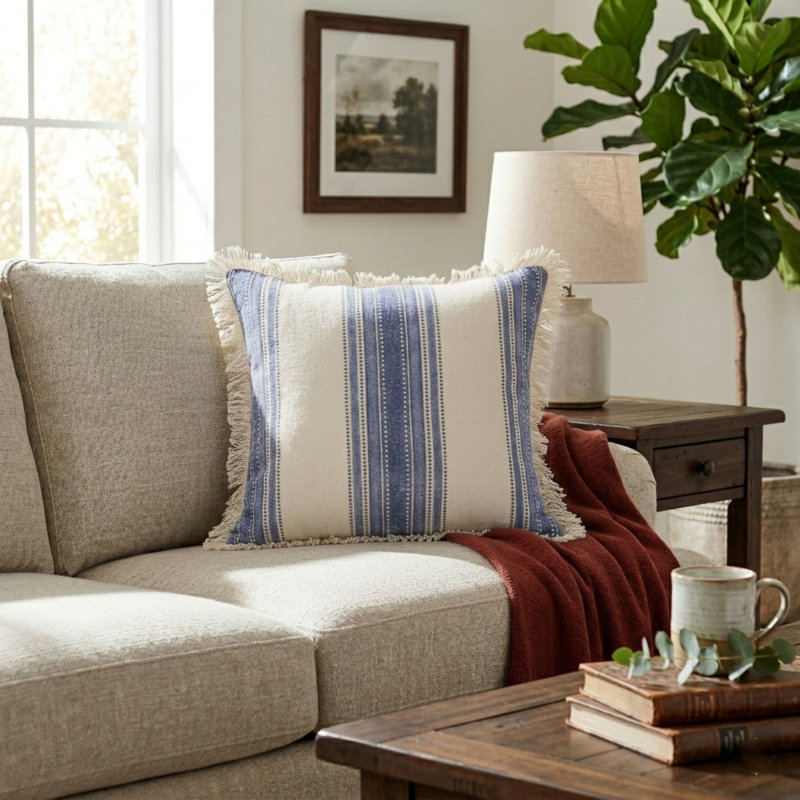 Cotton Striped Throw Pillow Cover, Pillow Cover Only - No Insert