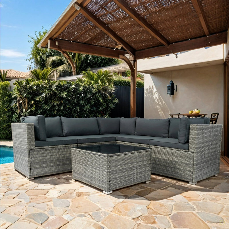 Ensemble de canapé modulaire d'extérieur en rotin 6 pièces PE