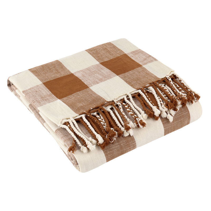 Landrich Hand Woven Throw Blanket, Orange/White